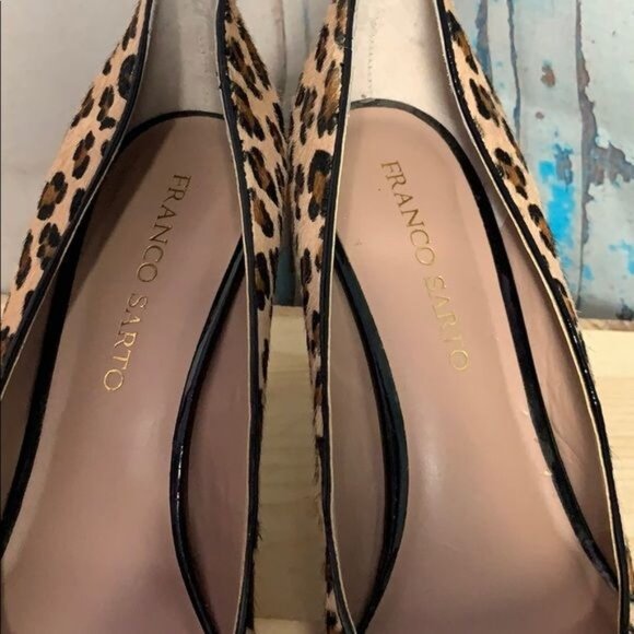 Franco Sarto Womans 10M Darren2 Honey Calf Hair Leopard Print 3.75" Heal Almond - Picture 6 of 8